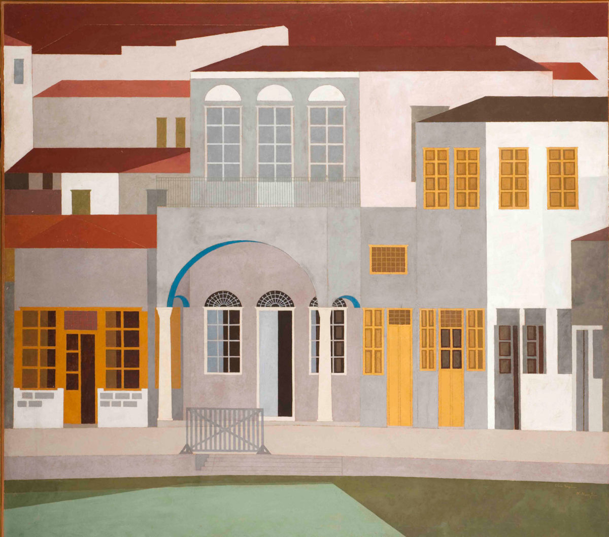 Νίκος Νικολάου, «Ύδρα», 1953. Πλαστικό σε νοβοπάν 170x190 εκ. Εθνική Πινακοθήκη – Μουσείο Αλεξάνδρου Σούτσου.