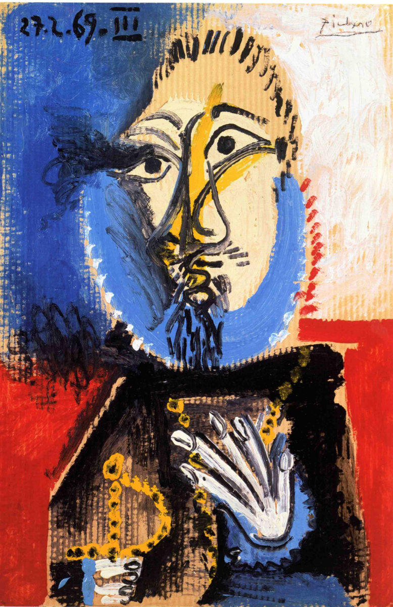 Pablo Picasso, «Κεφαλή βασιλιά ή Τυφεκιοφόρος με σπαθί», 1969, λάδι σε χαρτόνι, 98x65,5 εκ., Musée Zervos, Vézelay. © Succesion Picasso 2019.