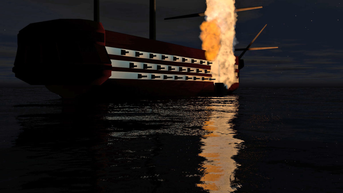 Εικονική πυρπόληση πλοίου (φωτ.: ΑΠΕ-ΜΠΕ / Εργαστήριο Πολυμέσων και Κοινωνικών Δικτύων).