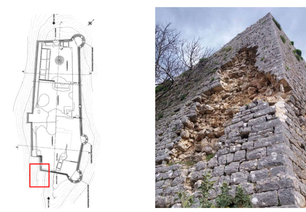 Κατάρρευση στο κάστρο της Κιάφας (φωτ.: ΥΠΠΟΑ).