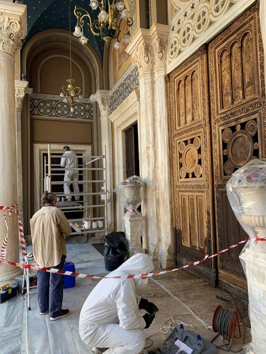 Εργασίες συντήρησης στη Μητρόπολη Αθηνών (φωτ.: ΥΠΠΟΑ).