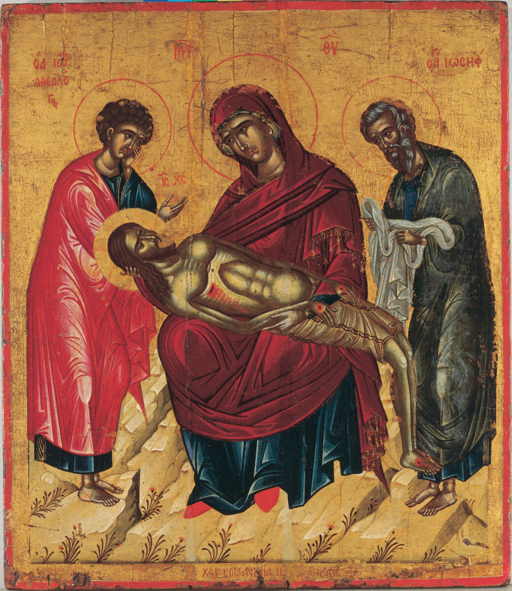 «Πιετά», Εμμανουήλ Τζάνες, 1657, αυγοτέμπερα σε ξύλο, Ίδρυμα Αικατερίνης Λασκαρίδη.