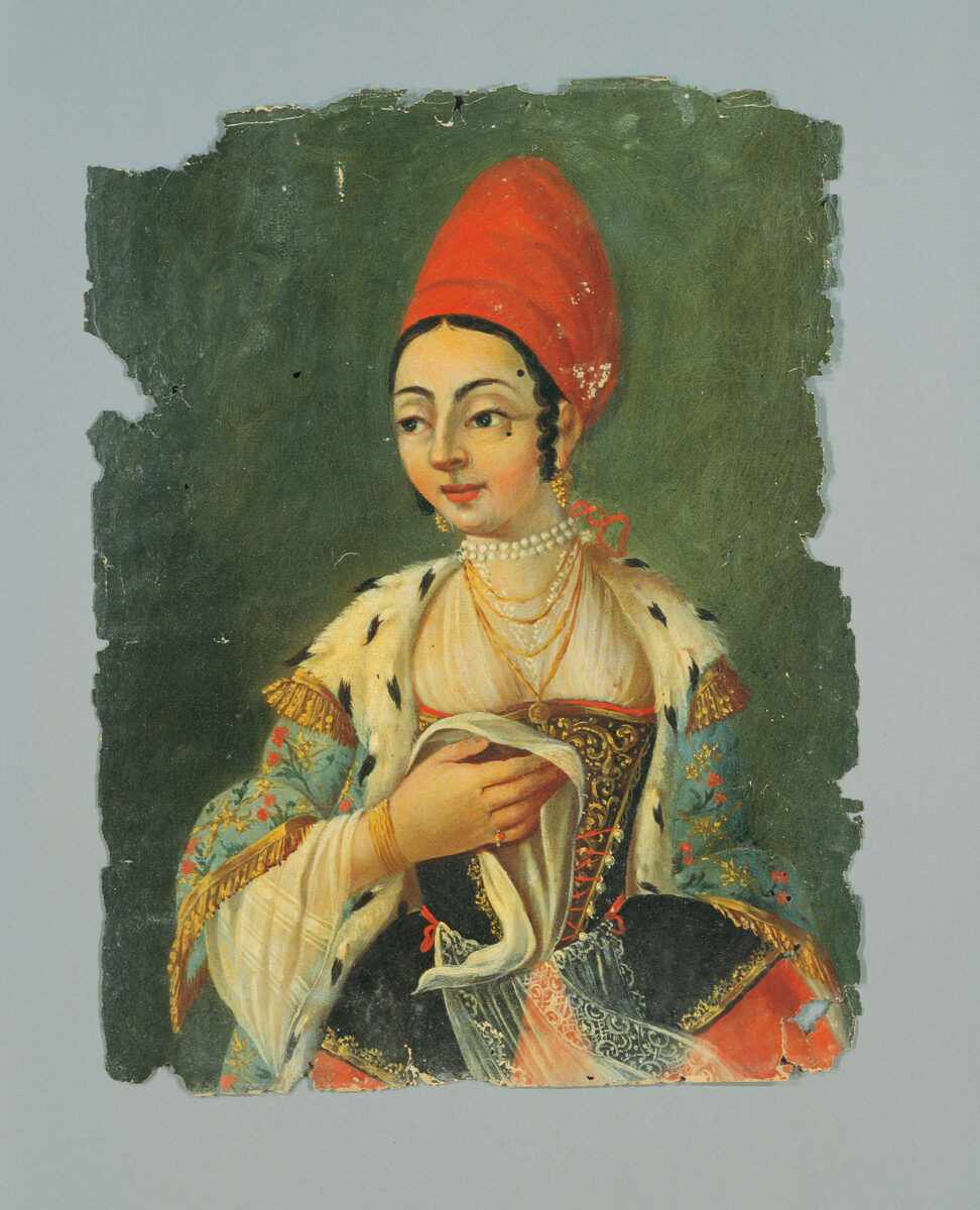 Jean Baptiste Vanmour (1671-1737), «Γυναίκα από το Φανάρι της Κωνσταντινούπολης», αρχές 18ου αι., λάδι σε μουσαμά, 34×26 εκ. Μουσείο Μπενάκη 9039.