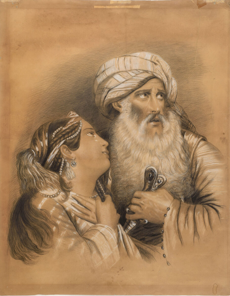 Άγνωστος καλλιτέχνης, «Αλή πασάς και Κυρά Βασιλική», σχέδιο με κάρβουνο και κιμωλία, 57×45 εκ. Συλλογή Αlpha Bank AA 3101.