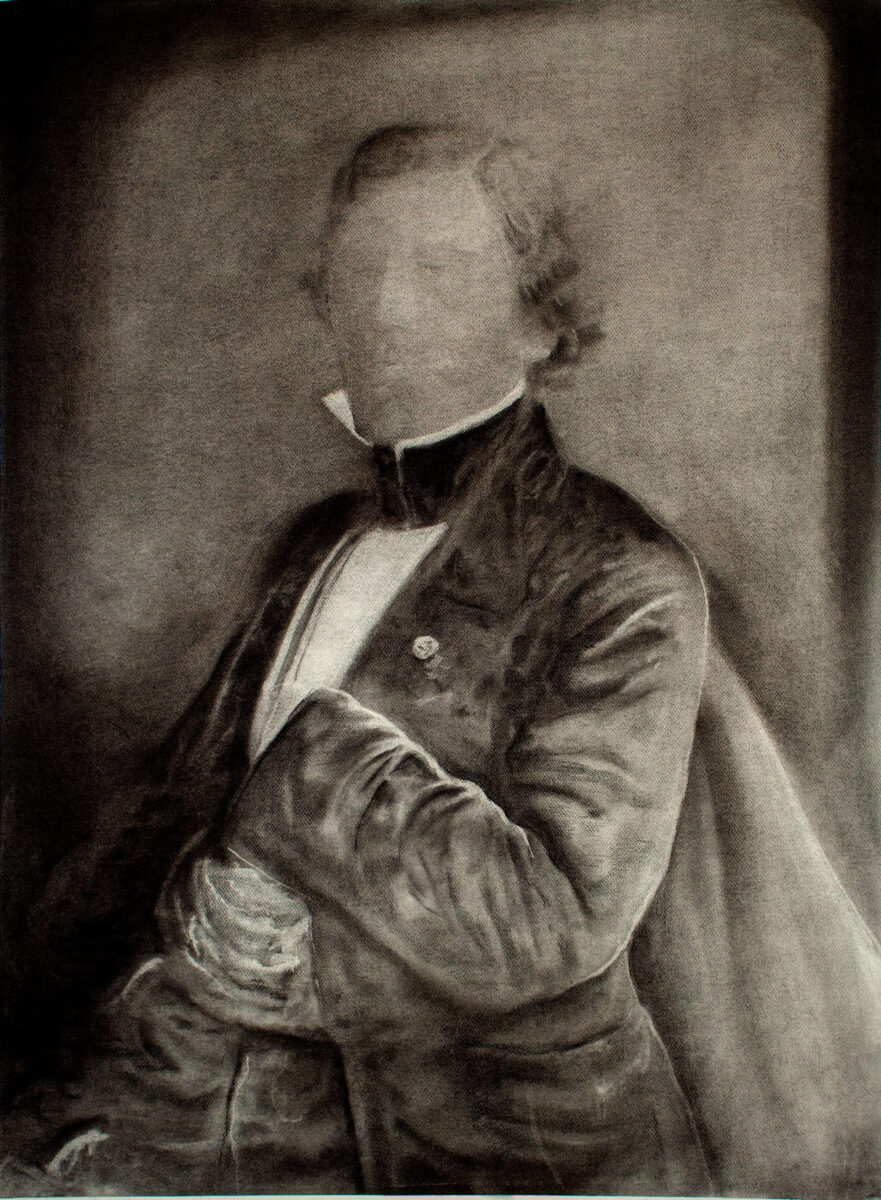 Βαγγέλης Γκόκας, «E.D.», 2020, κάρβουνο, 150x120 εκ.