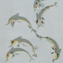 Ζωγραφική αναπαράσταση τοιχογραφίας με δελφίνια από το «μέλαθρον» (Σπ. Ιακωβίδης, Γλας ΙΙ).