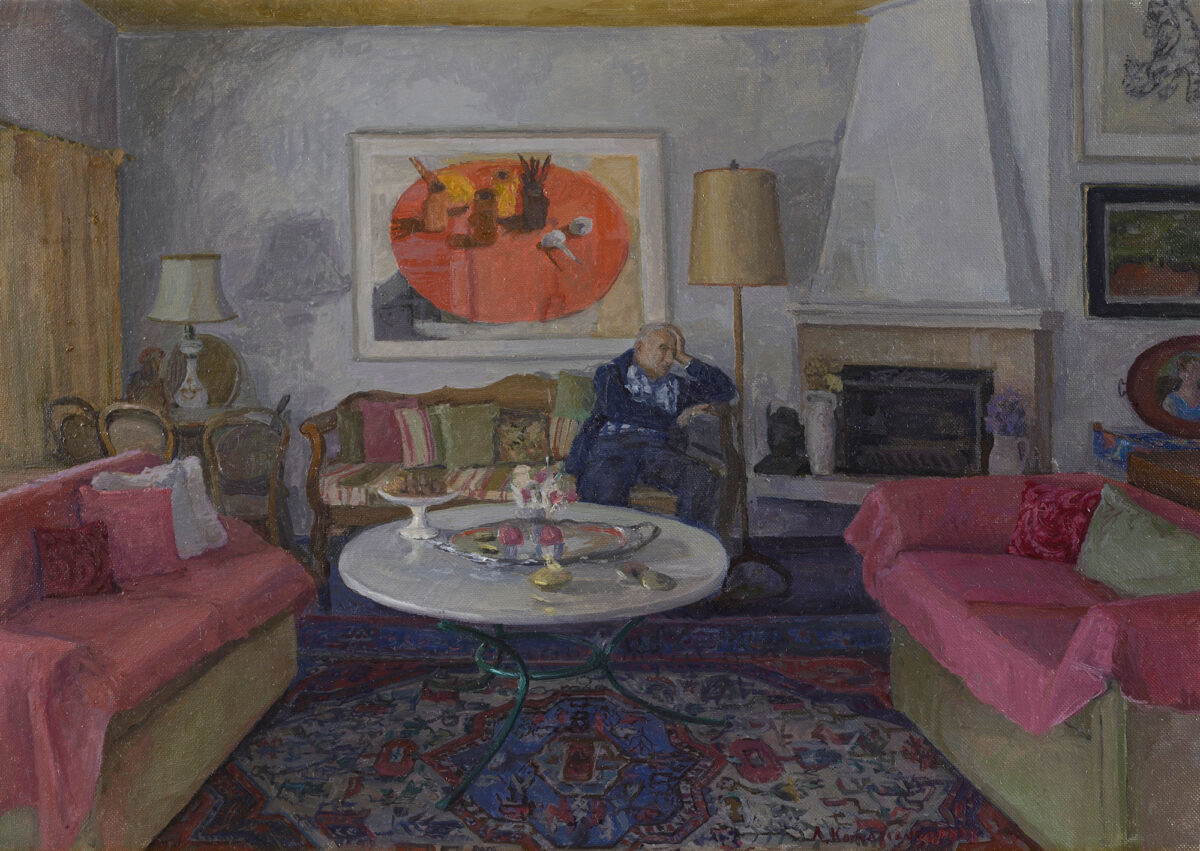 Λήδα Κοντογιαννοπούλου, «Στο σπίτι του Παναγιώτη Τέτση: Μικρό εσωτερικό», 35x50 εκ., λάδι σε καμβά, 2017, ιδιωτική συλλογή, Αθήνα.