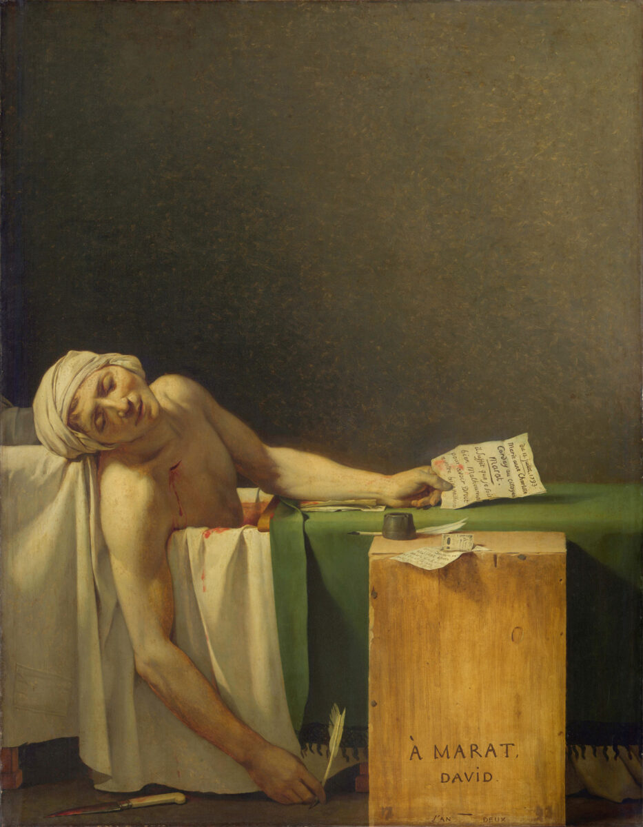Zακ-Λουί Νταβίντ, «Ο θάνατος του Μαρά», περ. 1794, Μουσείο του Λούβρου (φωτ.: Βικιπαίδεια).