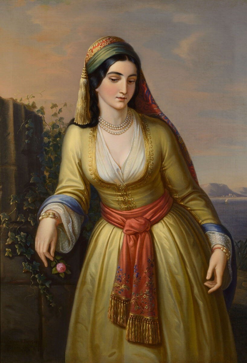 Θεόδωρος Βρυζάκης (1814-1878), «Η Κόρη των Αθηνών», 1860. Ελαιογραφία σε μουσαμά. Συλλογή Ιδρύματος Αντώνιος Ε. Κομνηνός.