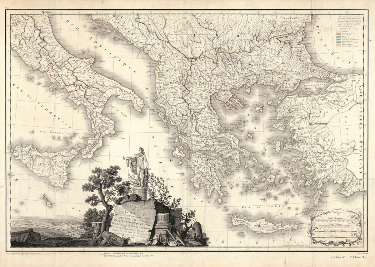 Χάρτης της Ελλάδας και μεγάλου μέρους των αποικιών της στην Ευρώπη και την Ασία, Παρίσι 1811. Μουσείο Μπενάκη, συλλογή Ευστάθιου Ι. Φινόπουλου.