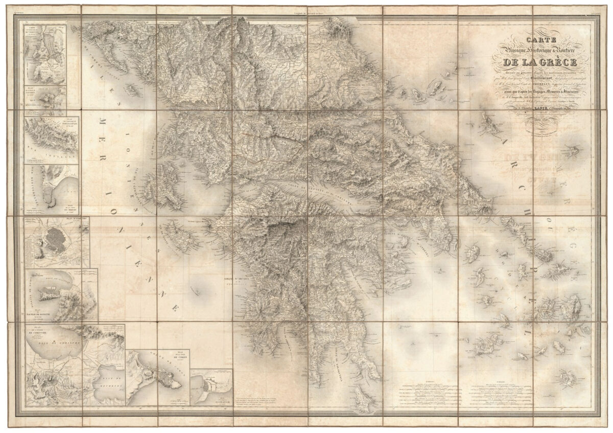 Χάρτης γεωφυσικός, ιστορικός και οδικός της Ελλάδας..., Παρίσι 1826. Συλλογή ΕΛΙΑ / ΜΙΕΤ.