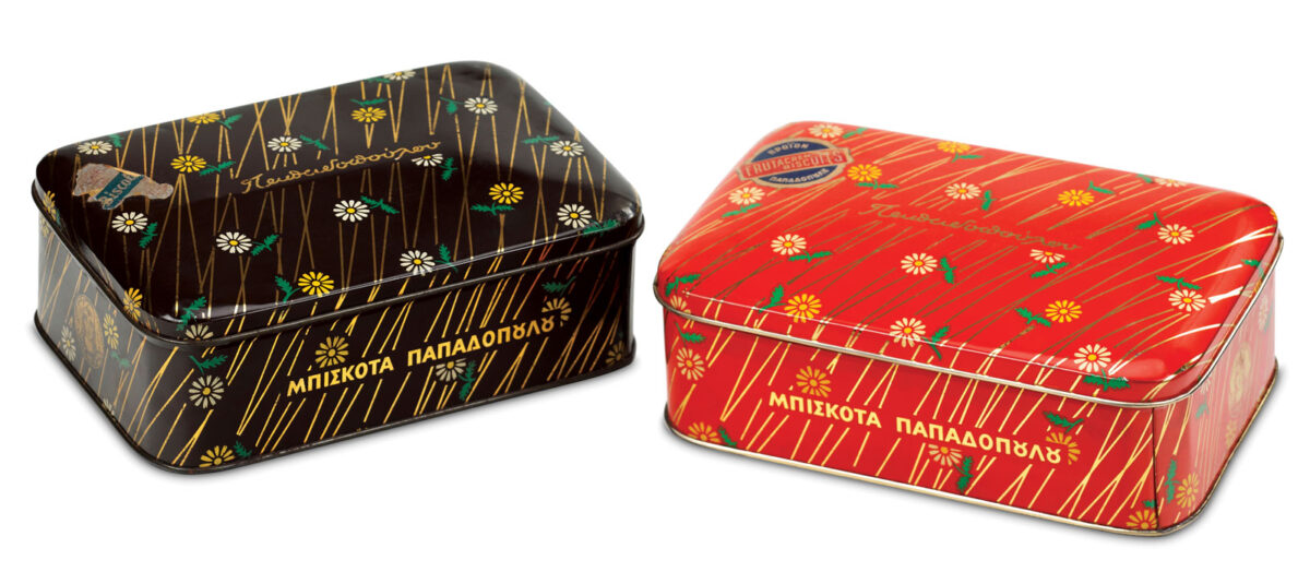 Μεταλλικές συσκευασίες για τα μπισκότα «Biscolata» και «Frutacrem». Δεκαετία 1950.