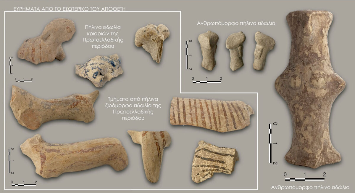 Εικ. 7. Αρχαία Τενέα: ευρήματα από το εσωτερικό του αποθέτη. Φωτ.: ΥΠΠΟΑ.