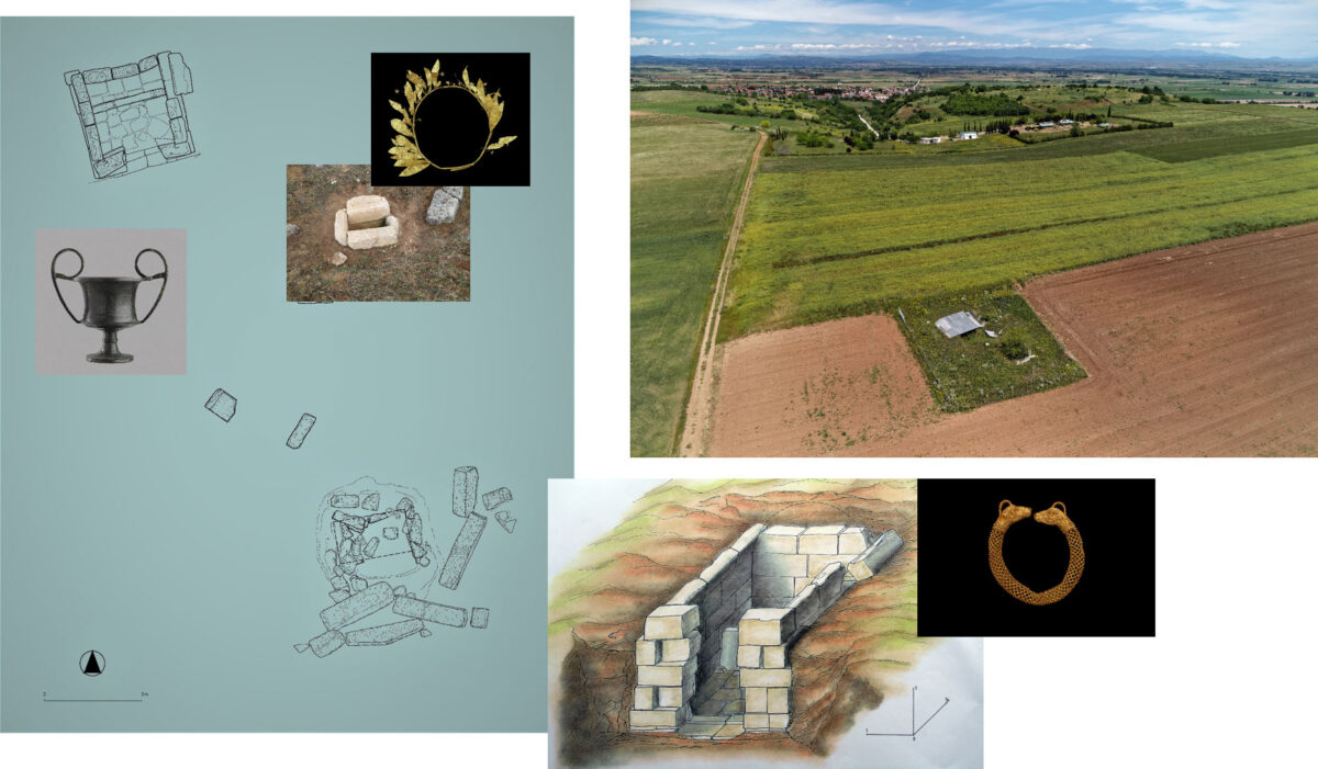 Μια συστάδα τριών τάφων, συγκεκριμένα ενός μικρού μακεδονικού, ενός κιβωτιόσχημου και μιας ταφικής θήκης, που χρονολογούνται από τον ύστερο 4ο αι. έως το α' μισό του 3ου αι. π.Χ. είχε ανασκαφεί κατά τη δεκαετία του 1990 (φωτ.: Αρχείο Εφορείας Αρχαιοτήτων Κιλκίς).