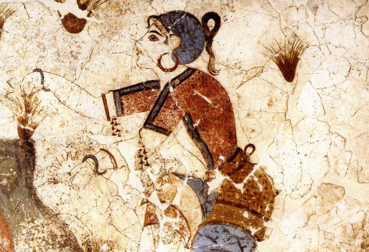 Κροκοσυλλέκτρια στο Ακρωτήρι της Θήρας, 1650 π.Χ. Μουσείο Προϊστορικής Θήρας.