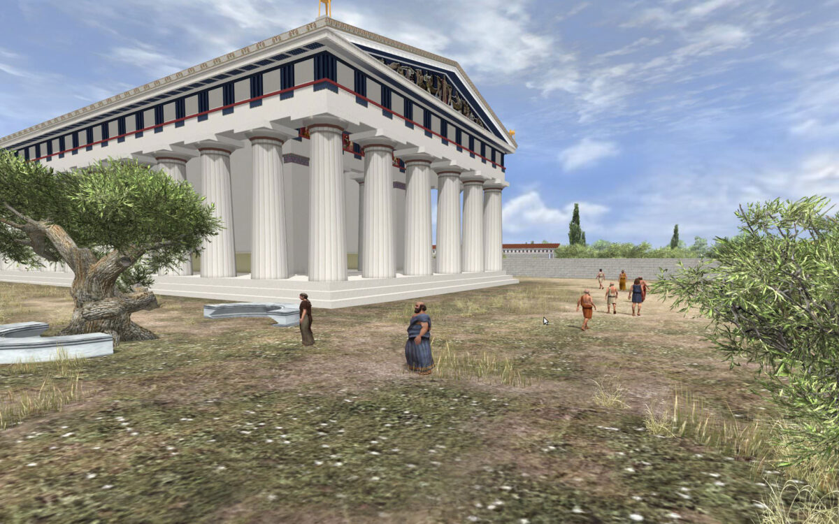 Στιγμιότυπο από την εικονική «Περιήγηση στην αρχαία Ολυμπία», μια παραγωγή του Ιδρύματος Μείζονος Ελληνισμού.