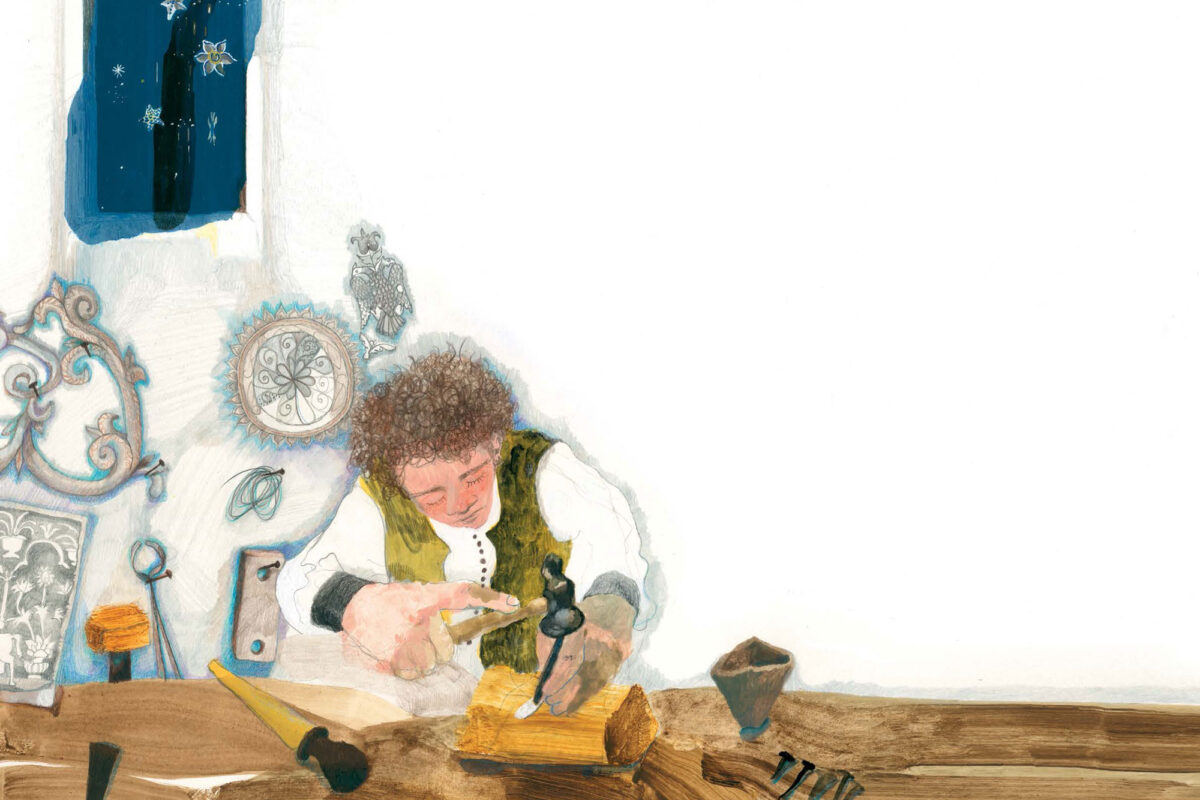 Έργο της Μ. Μπαχά για την εικονογράφηση του παιδικού βιβλίου «Η ασημένια ζώνη» της Χάρις Μέγα.