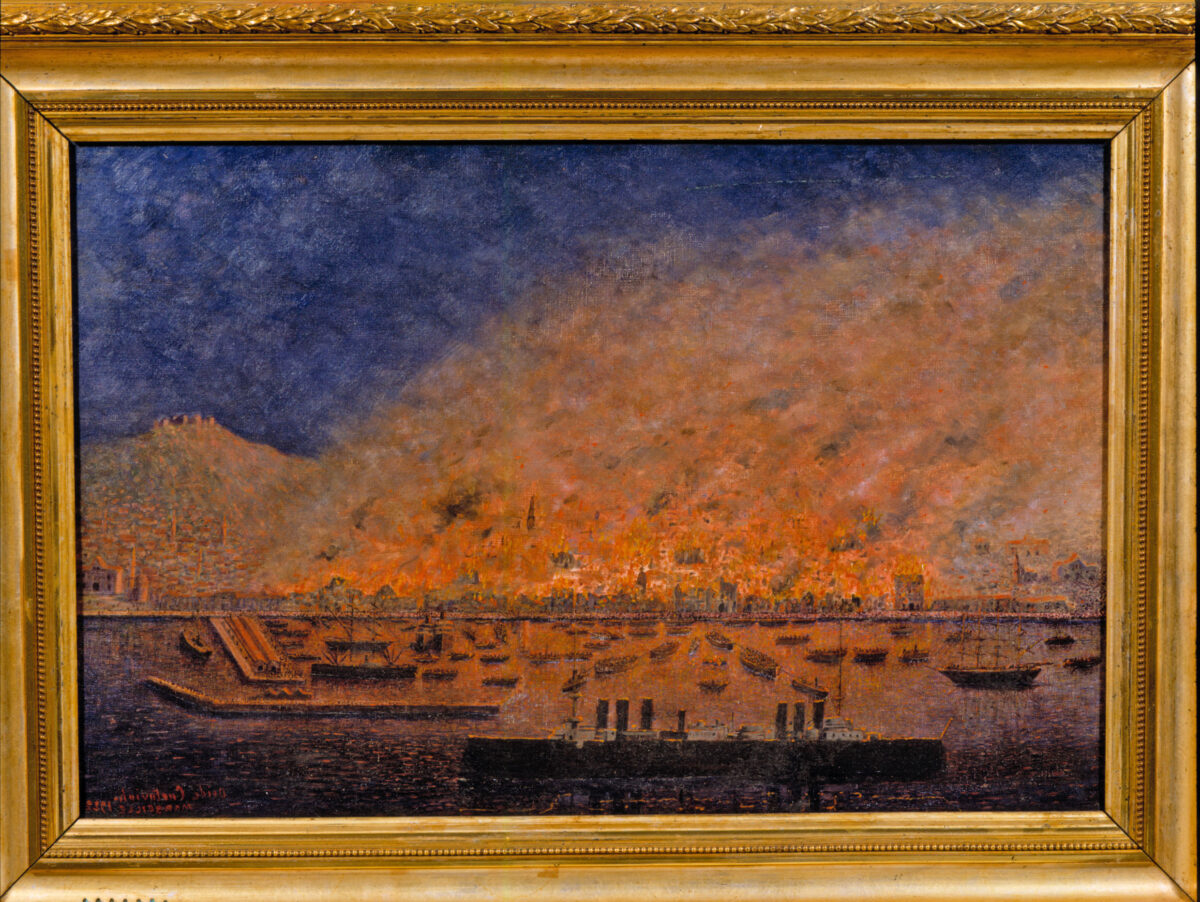 Ovid Kurtovich, «Η καταστροφή της Σμύρνης», 1922, ελαιογραφία. Μουσείο Μπενάκη 3823.