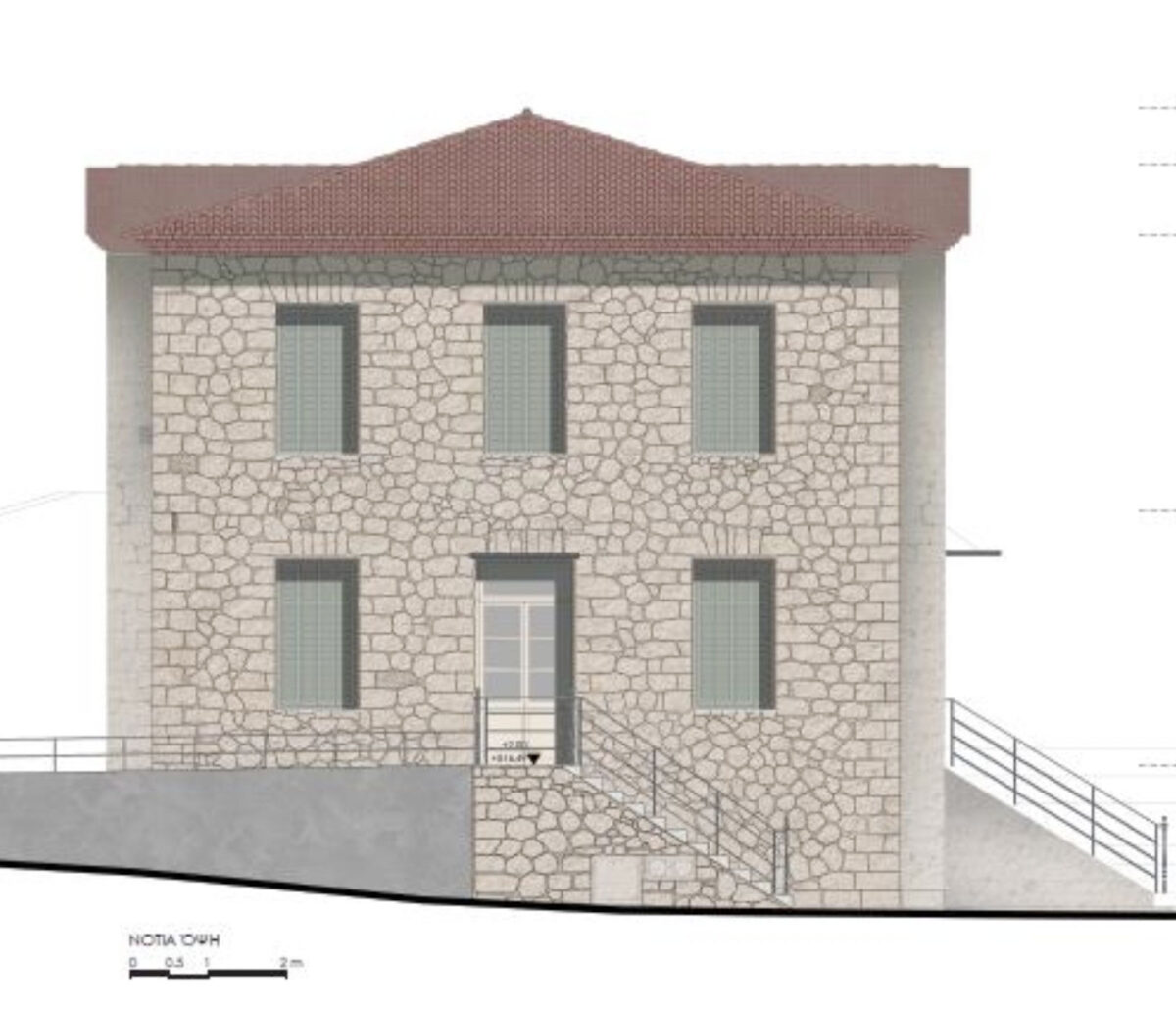 Μελέτη αποκατάστασης της νότιας όψης του κτηρίου Προσωπικού στο Τατόι (φωτ.: ΥΠΠΟΑ).