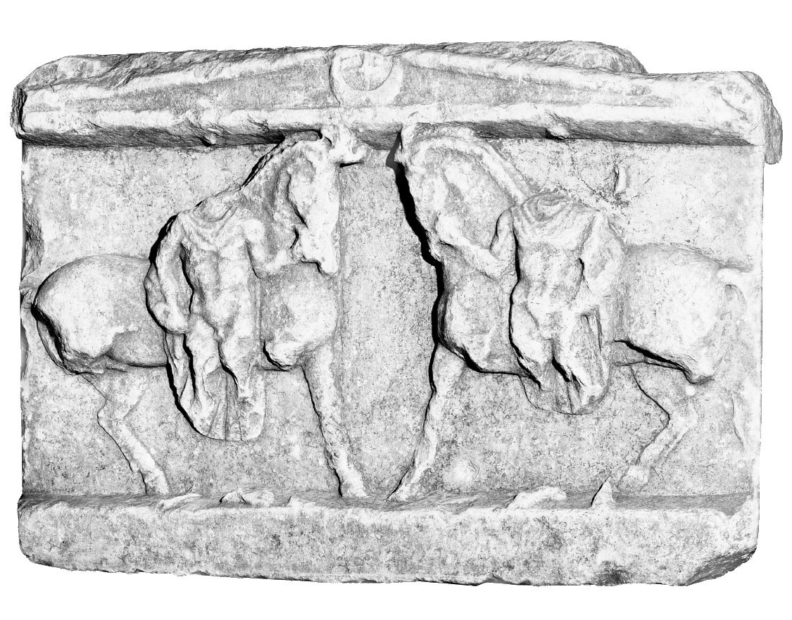 Μαρμάρινο ανάγλυφο, ανάθημα στους Διοσκούρους, ύστερος 2ος αιώνας μ.Χ. Αρχαιολογικό Μουσείο Τεγέας.