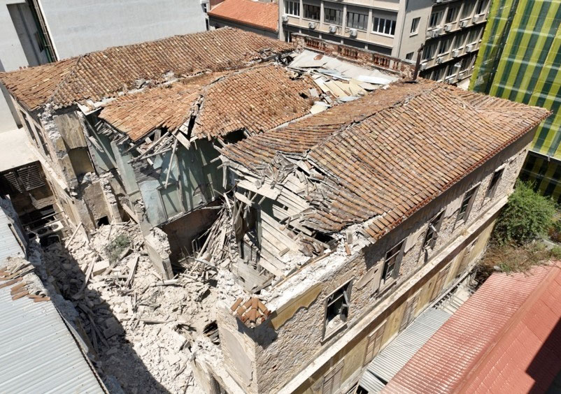 Η σημερινή κατάσταση του κτηρίου του Ελληνικού Ωδείου μετά την κατάρρευση τμήματος της στέγης  (φωτ.: ΥΠΠΟΑ).
