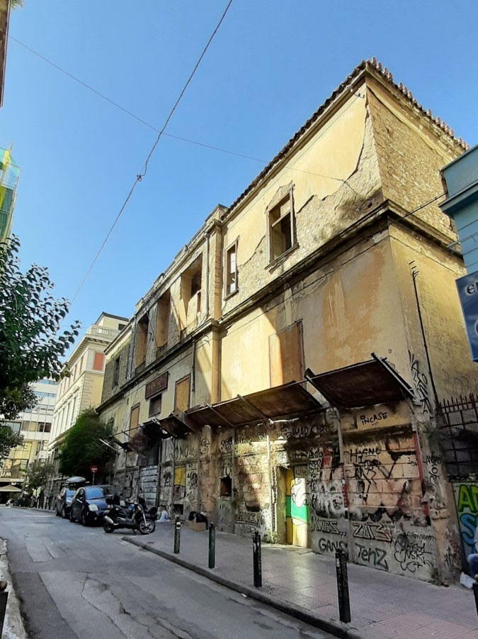 Βορειοδυτική άποψη του κτηρίου του Ελληνικού Ωδείου στην οδό Φειδίου στην Αθήνα (φωτ.: ΥΠΠΟΑ).