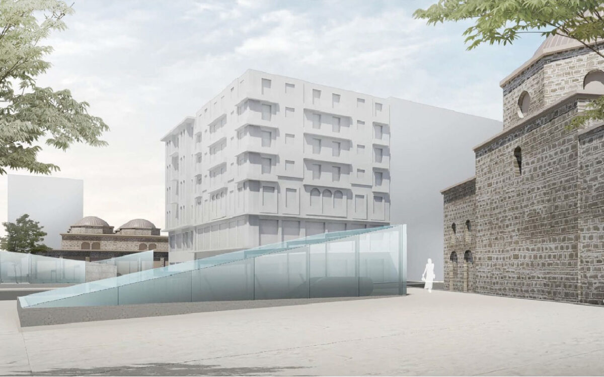 Τρισδιάστατη απεικόνιση του στεγάστρου στη βόρεια είσοδο του Σταθμού Βενιζέλου (φωτ.: ΥΠΠΟΑ).