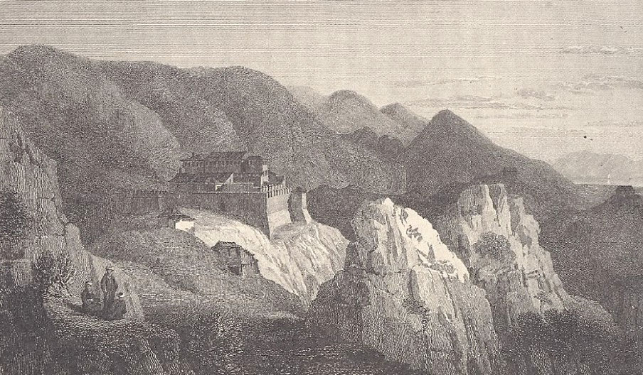 Το Σεράι του Αλή Πασά στο Κάστρο Κιάφας. Χαλκογραφία Holland (1815). Φωτ.: ΥΠΠΟΑ.