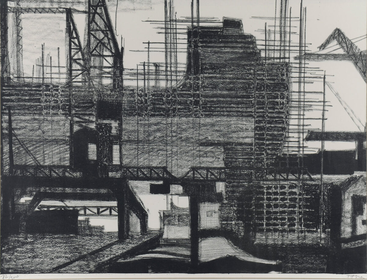 Παναγιώτης Τέτσης, «Οικοδομή», 1964. Λιθογραφία σε χαρτί. Διαστάσεις έργου: 44x50 εκ. (Π.3095).
