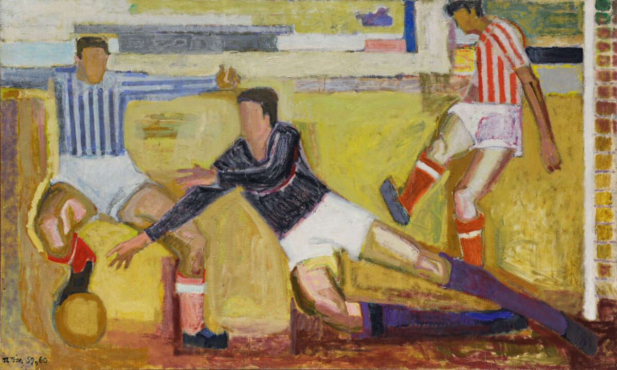 Παναγιώτης Τέτσης, «Φουτ-μπολ Ι», 1960. Λάδι σε μουσαμά. Διαστάσεις έργου: 172x282 εκ. Δωρεά του καλλιτέχνη (Π.9930).