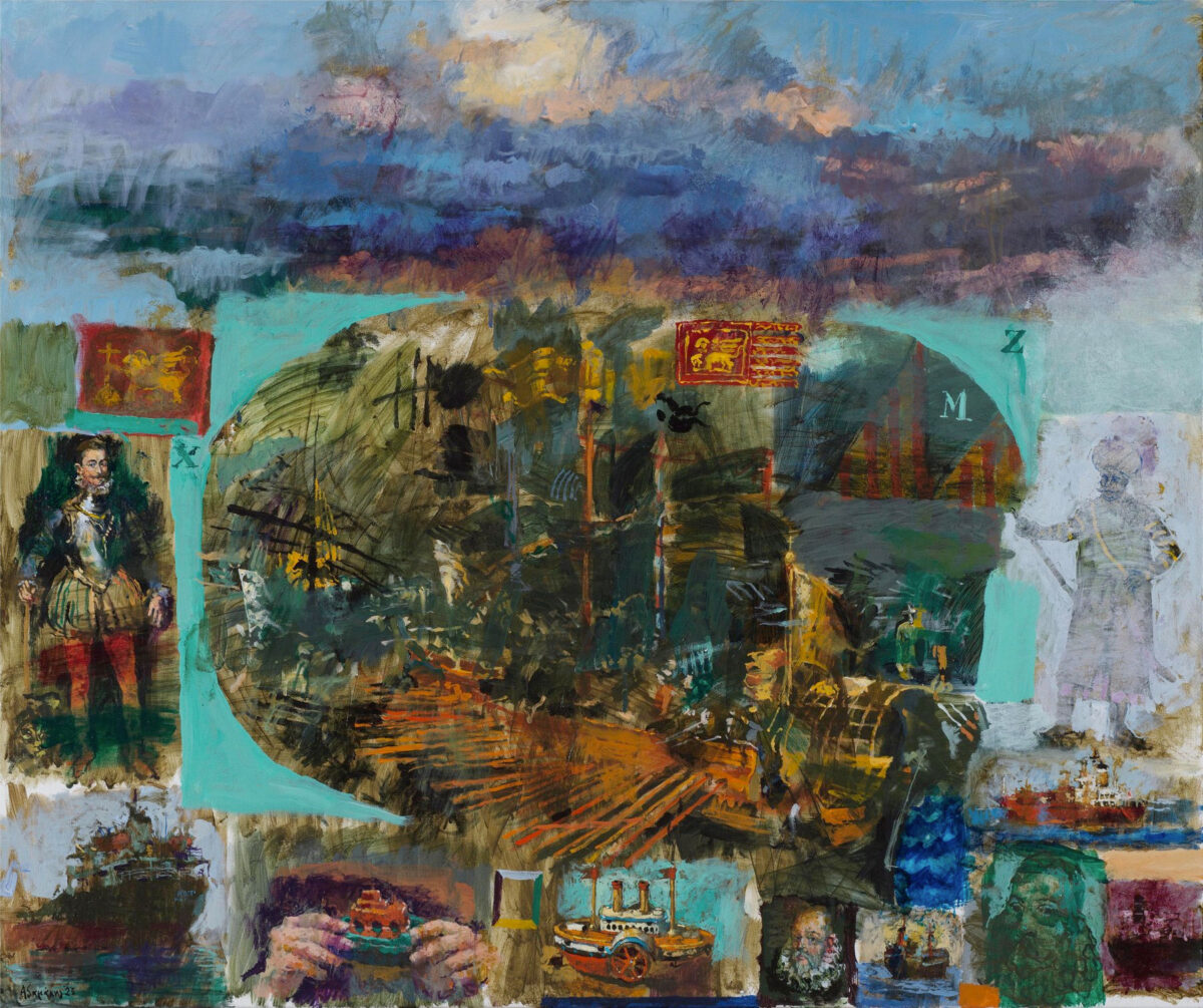 Γιάννης Αδαμάκης, «Ναυμαχία», 2023, 120x100 εκ., ακρυλικά σε μουσαμά. Πηγή εικόνας: ΥΠΠΟ.