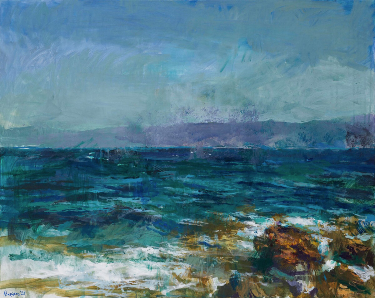 Γιάννης Αδαμάκης, «Βράχια», 2023, 80x100 εκ., ακρυλικά σε μουσαμά. Πηγή εικόνας: ΥΠΠΟ.