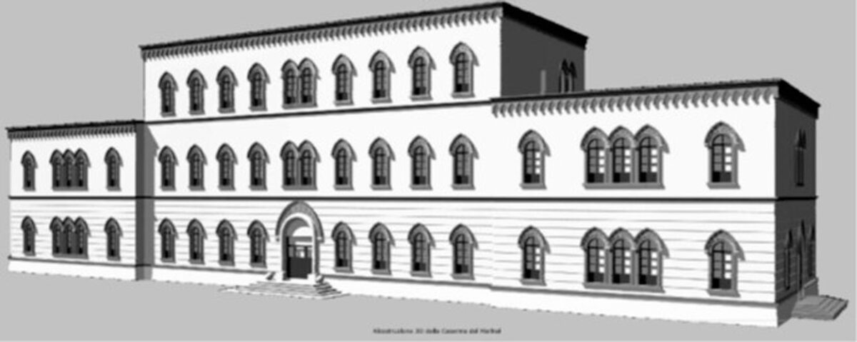 Τρισδιάστατη απεικόνιση γραφικής αποκατάστασης αρχικού κτηρίου Caserma Marinai. Πηγή εικόνας: ΥΠΠΟ.