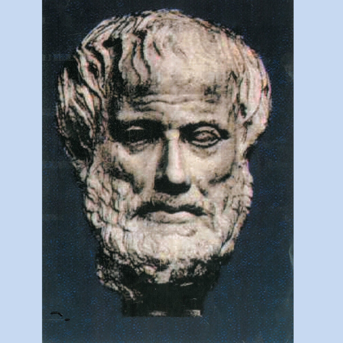Eικ. 22. Αριστερά: Αριστοτέλης, μαρμάρινο αντίγραφο του αυθεντικού έργου. Ο αριστερός του οφθαλμός παρουσιάζεται διογκωμένος. Μουσείο Ιστορίας της Τέχνης, Βιέννη.