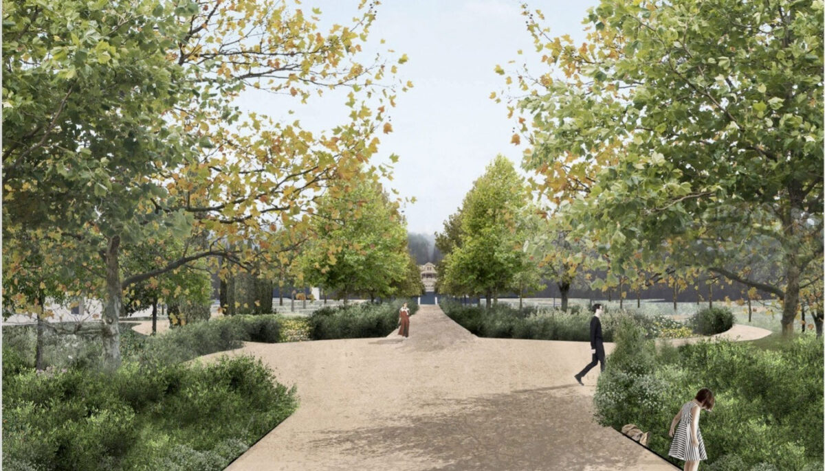 Τατόι, αλέα με πλατάνια. Φωτορεαλιστική απεικόνιση. Πηγή εικόνας: ΥΠΠΟ.
