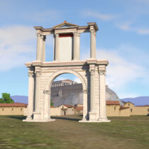 Φωτορεαλιστική απεικόνιση της Πύλης του Αδριανού από τα ανατολικά (αναπαράσταση: Δ. Τσαλκάνης, Χ. Κανελλόπουλος, Λ. Τσατσαρώνη).