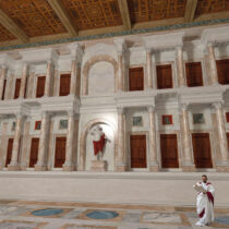 Φωτορεαλιστική απεικόνιση της κεντρικής αίθουσας της Βιβλιοθήκης του Αδριανού (αναπαράσταση: Δ. Τσαλκάνης).
