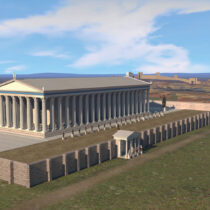 Φωτορεαλιστική απεικόνιση του Ολυμπιείου και της Πύλης του Αδριανού από τα βορειοανατολικά (αναπαράσταση: Δ. Τσαλκάνης).