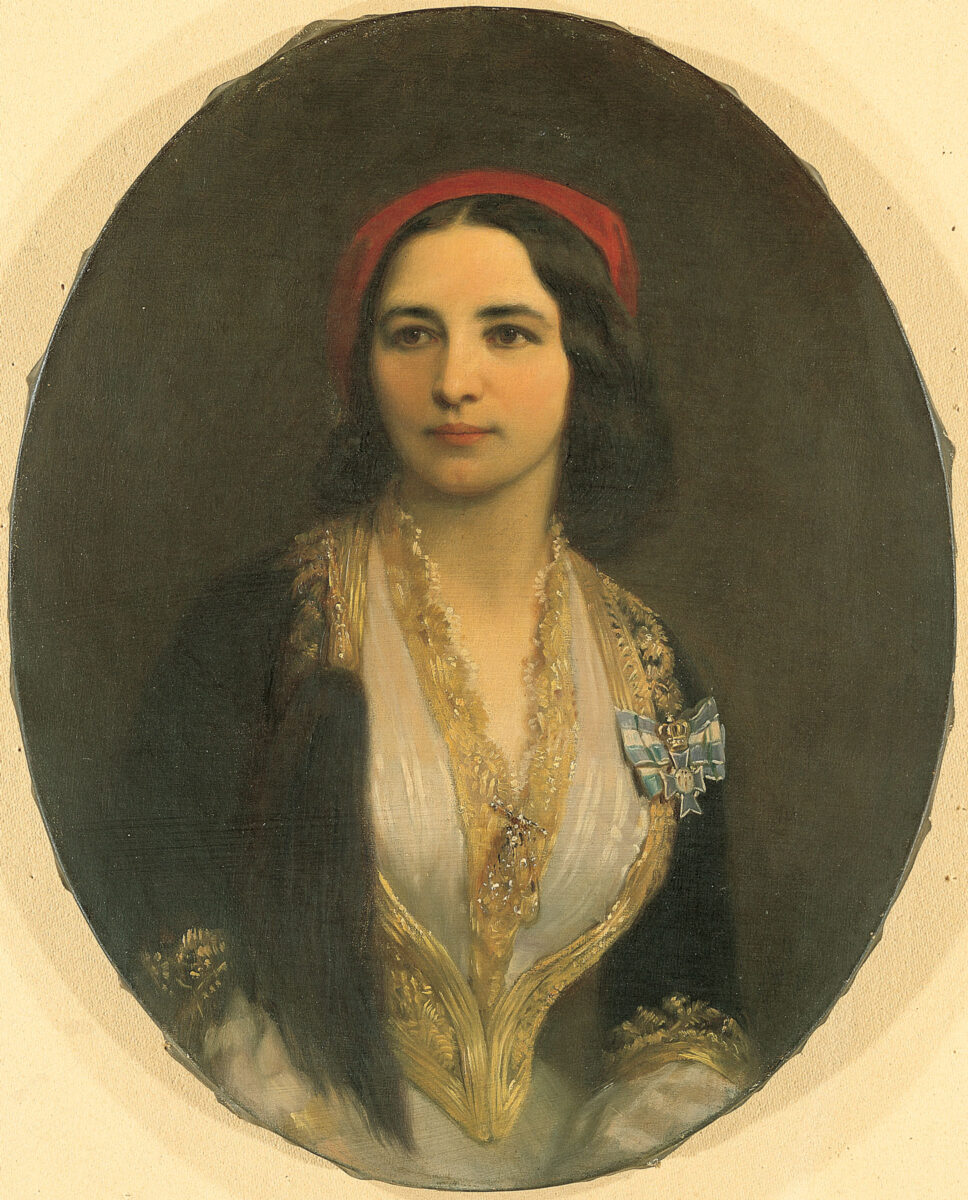 Hans Kundmüller (1837-1893), «Προσωπογραφία Ασπασίας Καρπούνη, μετέπειτα βαρώνης Schrattenberg, κυρίας επί των τιμών της βασίλισσας Αμαλίας», 1850. Λάδι σε μουσαμά.