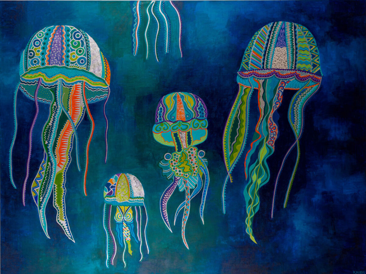 Κάτια Νάγκελ, «Cassiopea Jellyfish 1», 160x120 εκ., ακρυλικά. Πηγή εικόνας: Ιστορικό Αρχείο - Μουσείο Ύδρας.