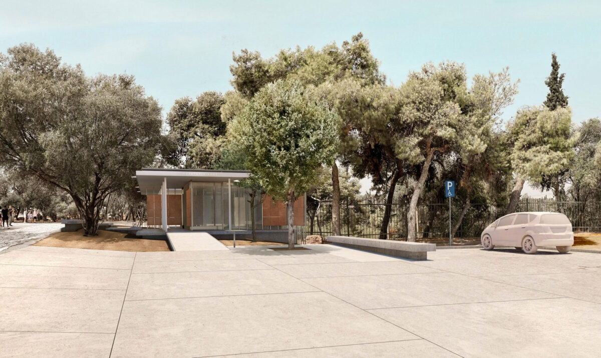 Φωτορεαλιστική απεικόνιση του νέου πωλητηρίου και του ευρύτερου περιβάλλοντος χώρου. Πηγή εικόνας: ΥΠΠΟ.