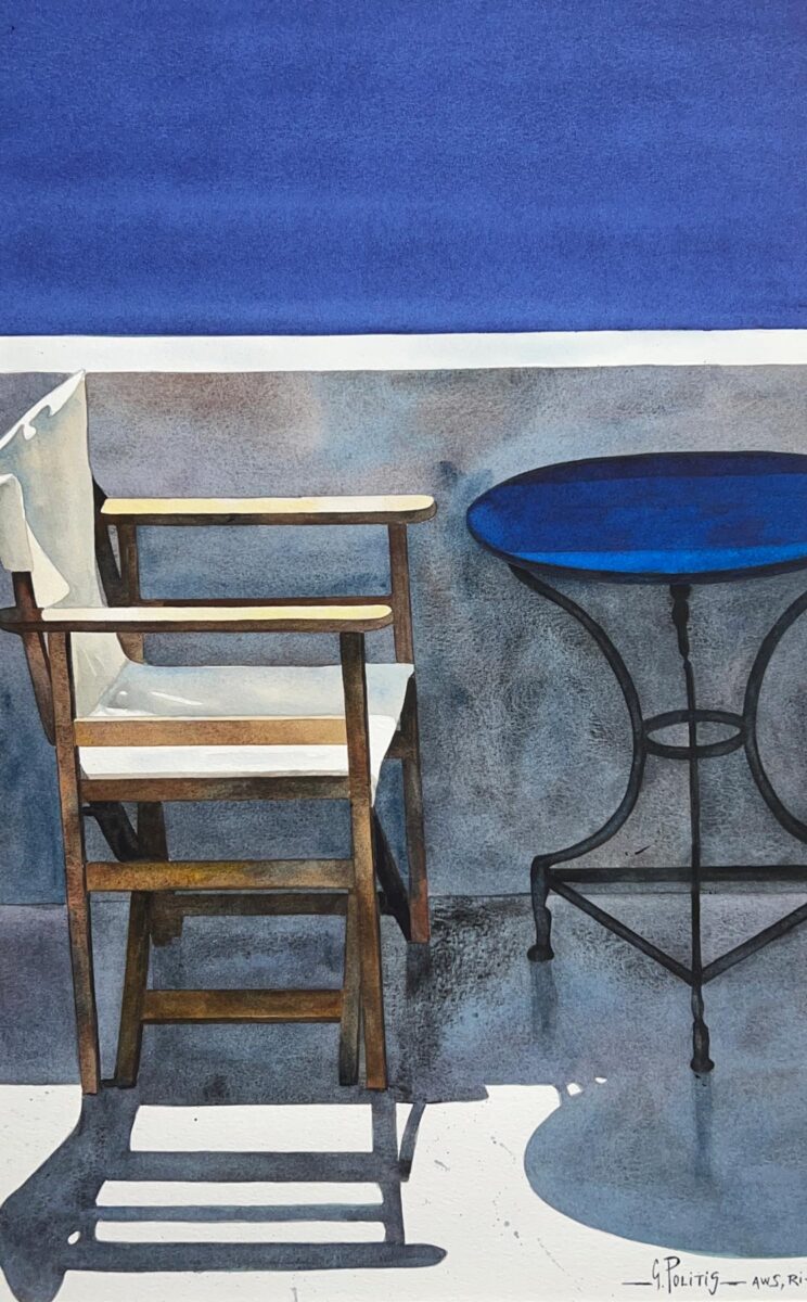 «Μπαλκόνι». Υδατογραφία του Γ. Πολίτη. Πηγή εικόνας: ΑΠΕ-ΜΠΕ / Γ. Πολίτης.