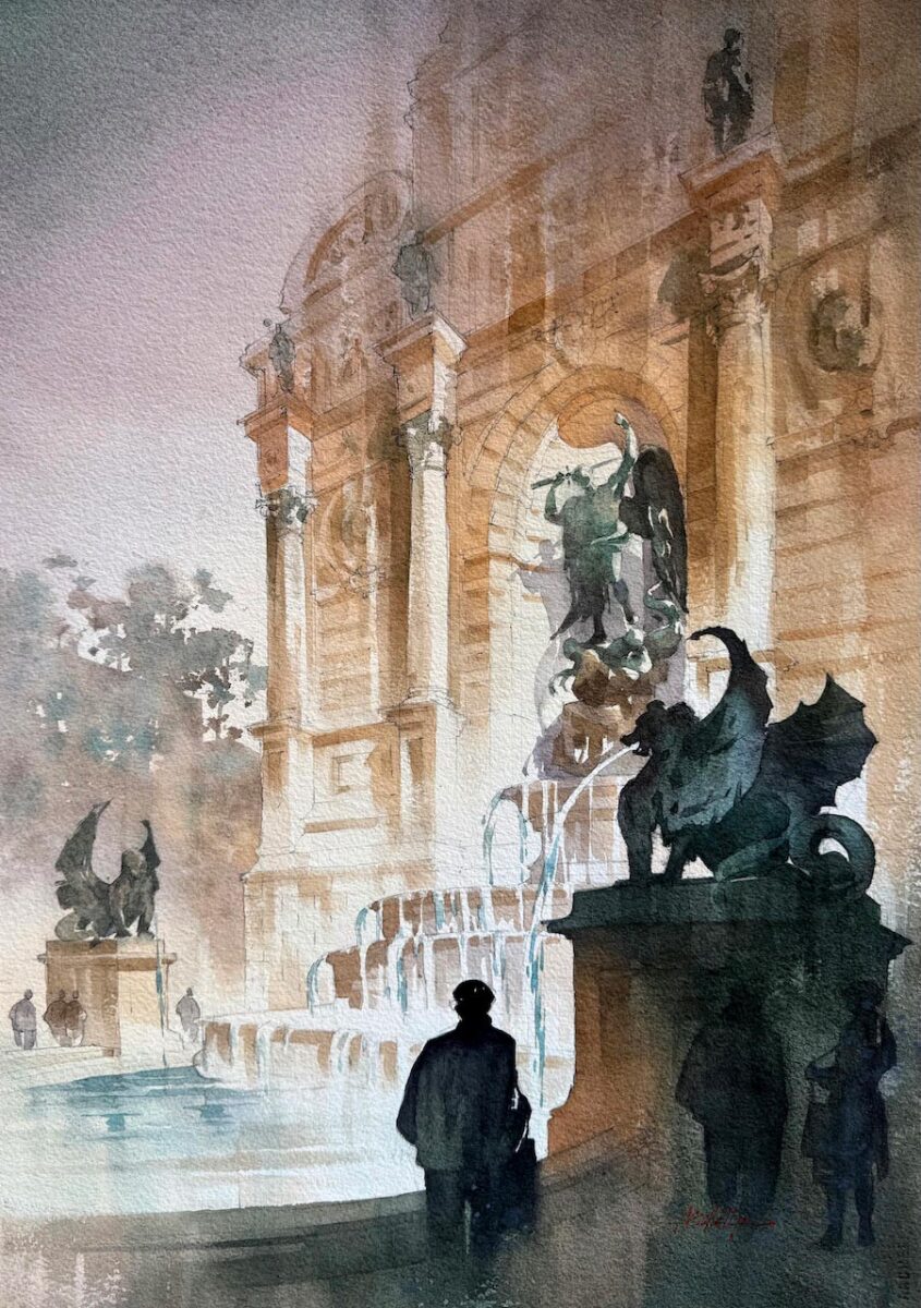 «Place San Michel». Υδατογραφία του Thomas Schaller. Πηγή εικόνας: ΑΠΕ-ΜΠΕ / Γ. Πολίτης.