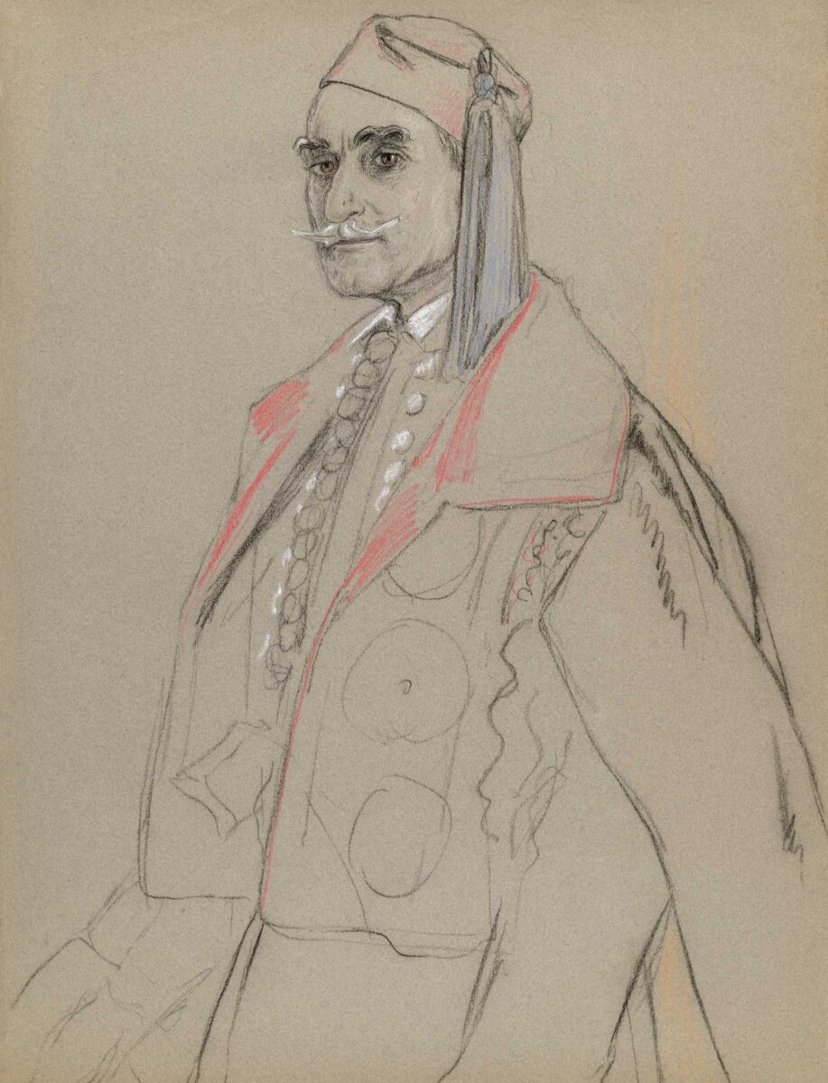 Nicolas Sperling, «Ανδρική μορφή με αστική ενδυμασία», παστέλ και μολύβι σε χαρτί. Εικονίζεται ο Αντώνης Μπενάκης (Μουσείο Μπενάκη).