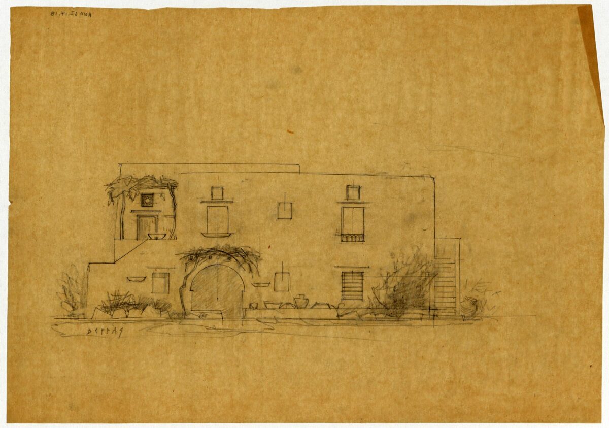 Δημήτρης Πικιώνης, Οικία Γκαρή στο Ψυχικό, 1949, βόρεια όψη. Πηγή εικόνας: Μουσείο Μπενάκη.