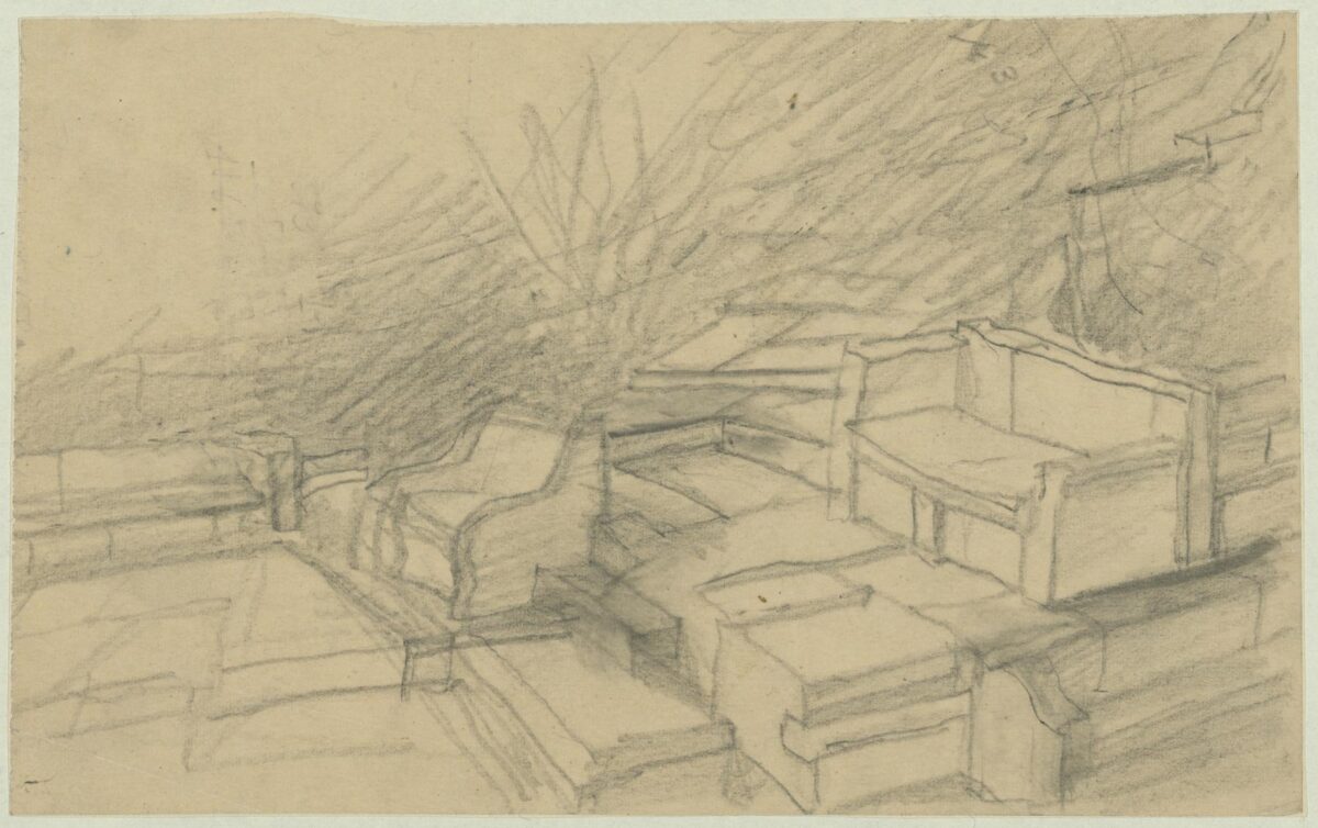 Δημήτρης Πικιώνης, Ακρόπολη – Φιλοπάππου, 1954-1957, εδώλια. Πηγή εικόνας: Μουσείο Μπενάκη.