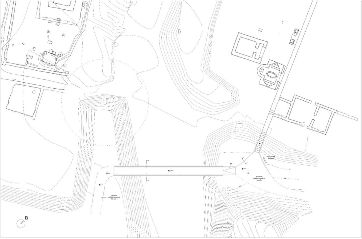 Κάτοψη της γέφυρας και της θέσης της. Πηγή εικόνας: ΥΠΠΟ.