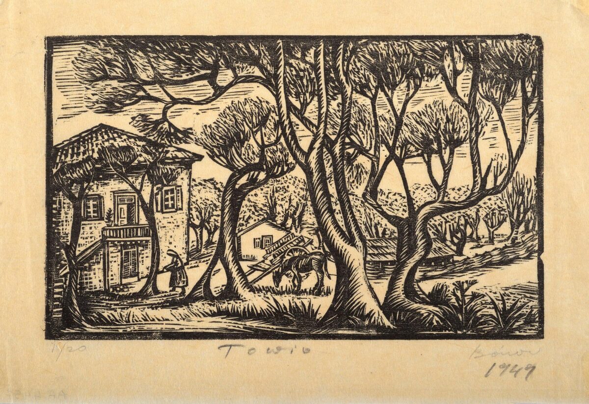 Βάσω Κατράκη (1914-1988), «Μικρό τοπίο Ι», 1949. Ξυλογραφία 12,5x20,5 εκ. (αρ. έργου: 4457).