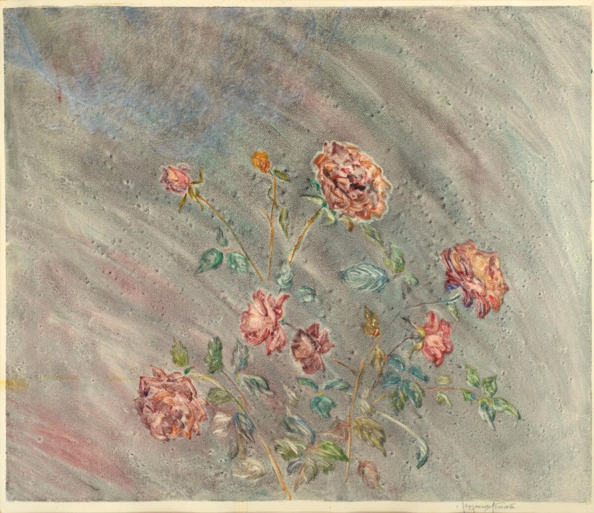 Αγλαΐα Παπά (1904-1984), «Τριαντάφυλλα».Έγχρωμη μονοτυπία 44,5x52,5 εκ. (αρ. έργου: 679).