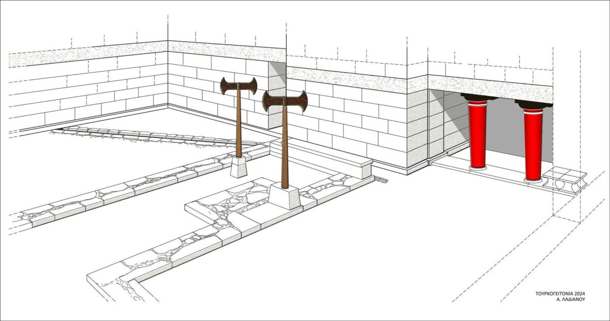 Αναπαράσταση του Ιερού Πύλης στο ανάκτορο των Αρχανών. Πηγή εικόνας: ΥΠΠΟ.